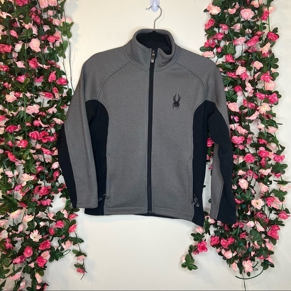 🌹 Spyder 125533 Boys Gray & Black Full Zip Core Fleece Jacket Size Medium